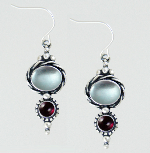 Sterling Silver Drop Dangle Earrings With Blue Topaz And Garnet